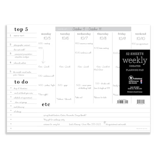 TF Publishing Utility Large Weekly Task Planner Desk Pad